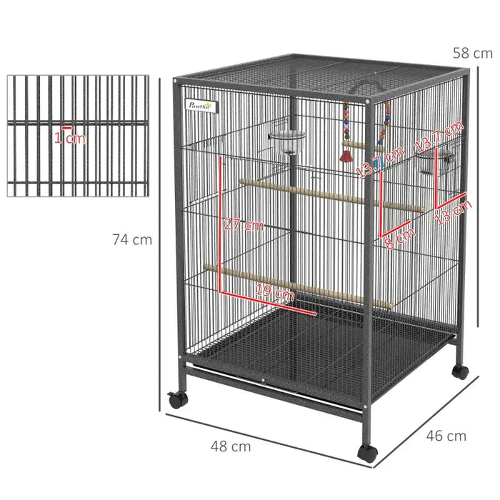 Bird Cage – Grey | Spacious Parrot and Budgie Aviary - Mobile with Wheels PAWHUT - Little and Giant Explorers PawHut