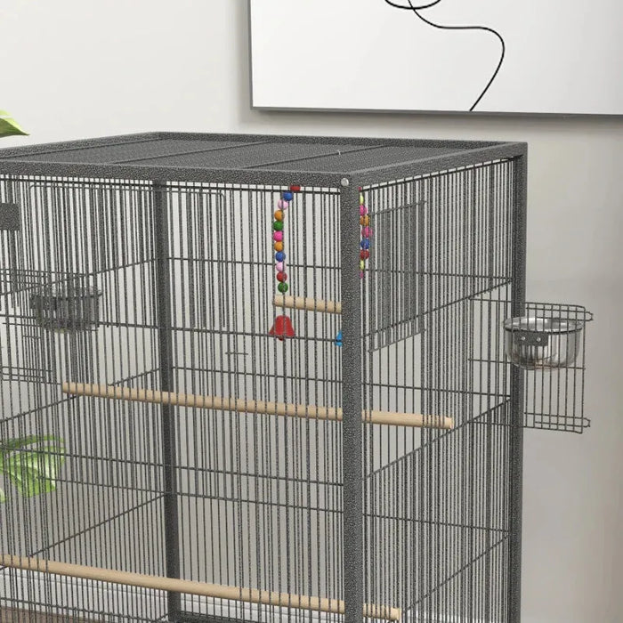 Bird Cage – Grey | Spacious Parrot and Budgie Aviary - Mobile with Wheels PAWHUT - Little and Giant Explorers PawHut