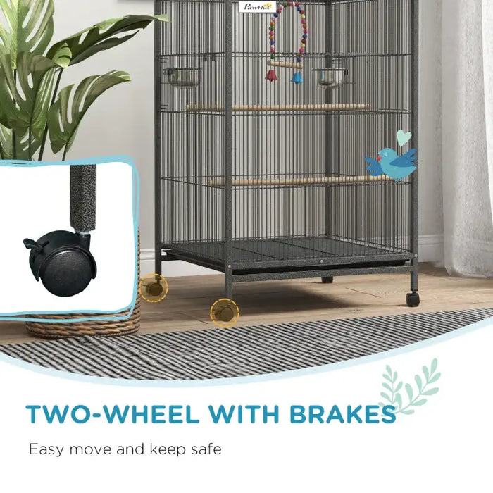 Bird Cage – Grey | Spacious Parrot and Budgie Aviary - Mobile with Wheels PAWHUT - Little and Giant Explorers PawHut
