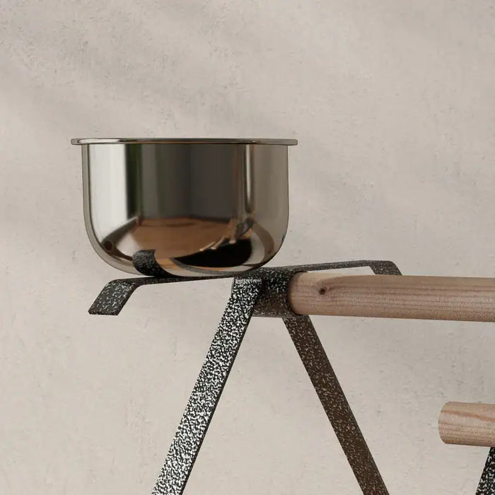 Bird Stand – Stainless Steel Base | Wooden Perch, Ladder and 2 Feeding Bowls PAWHUT - Little and Giant Explorers PawHut