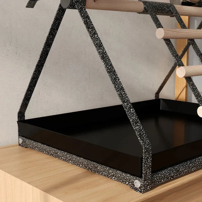 Bird Stand – Stainless Steel Base | Wooden Perch, Ladder and 2 Feeding Bowls PAWHUT - Little and Giant Explorers PawHut