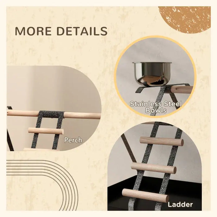 Bird Stand – Stainless Steel Base | Wooden Perch, Ladder and 2 Feeding Bowls PAWHUT - Little and Giant Explorers PawHut