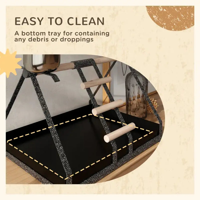 Bird Stand – Stainless Steel Base | Wooden Perch, Ladder and 2 Feeding Bowls PAWHUT - Little and Giant Explorers PawHut