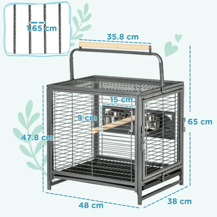 Bird Travel Cage – Portable Steel | Parrot Cage - Handle, Perches and Feeding Bowls PAWHUT - Little and Giant Explorers PawHut