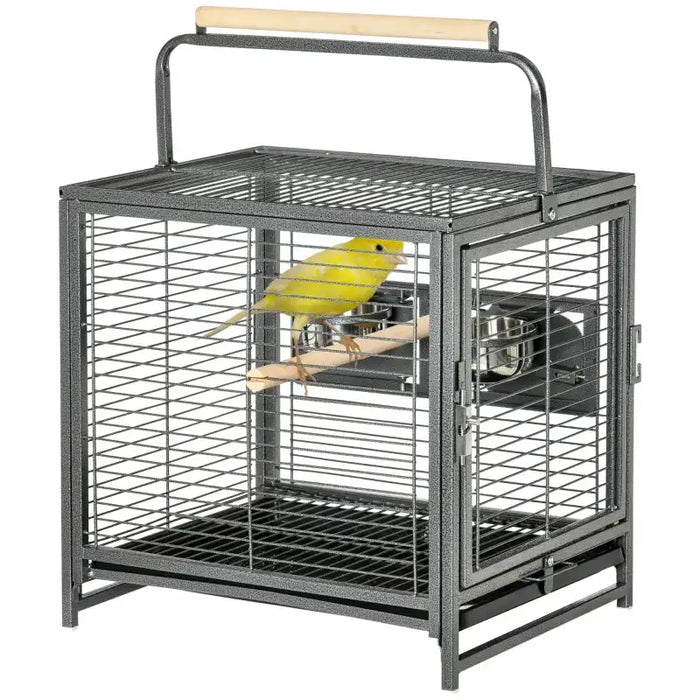 Bird Travel Cage – Portable Steel | Parrot Cage - Handle, Perches and Feeding Bowls PAWHUT - Little and Giant Explorers PawHut