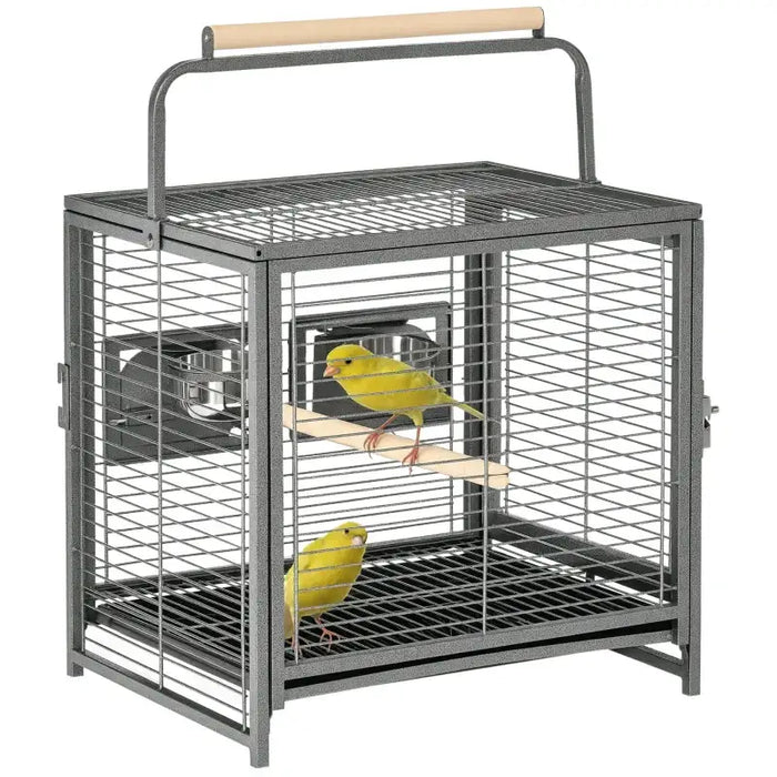 Bird Travel Cage – Portable Steel | Parrot Cage - Handle, Perches and Feeding Bowls PAWHUT - Little and Giant Explorers PawHut