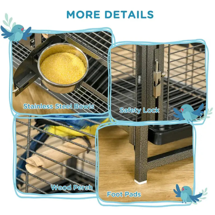 Bird Travel Cage – Portable Steel | Parrot Cage - Handle, Perches and Feeding Bowls PAWHUT - Little and Giant Explorers PawHut