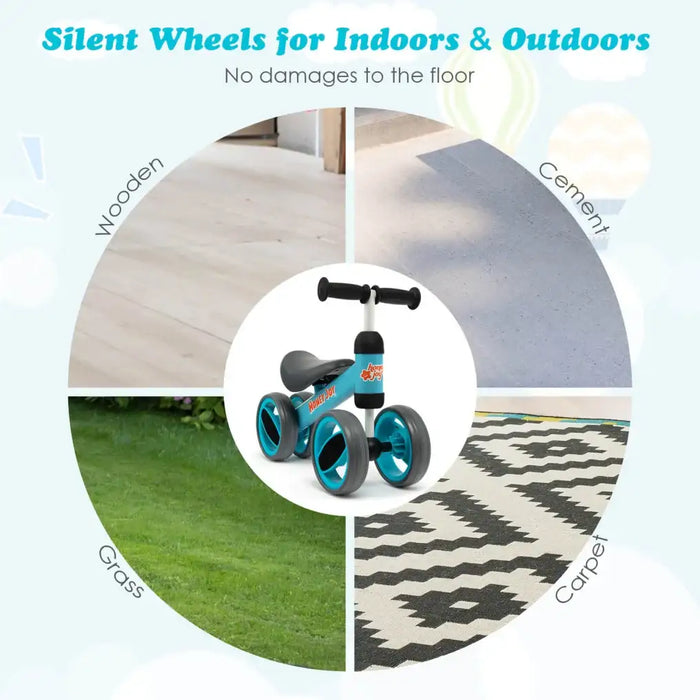 Blue Baby Balance Bike – 4 Wheels | Steel Frame and 135° Steering Limit Ages 1–2 COSTWAY - Little and Giant Explorers Costway