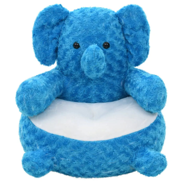 Blue plush elephant chair on a white background