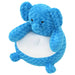 Blue plush elephant with a white center on a white background