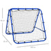 Blue adjustable football rebounder net with steel frame and PE mesh, 100x90cm