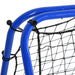 Close-up of blue steel football rebounder net frame with black PE mesh netting.