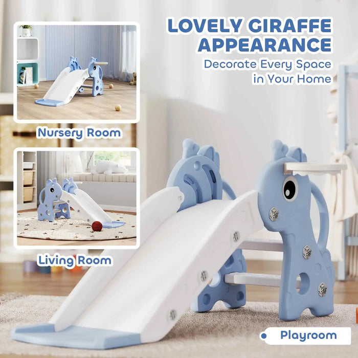 Blue Giraffe Kids Slide – 3-Step Toddler Slide with Basketball Hoop | AIYAPLAY - Little and Giant Explorers AIYAPLAY