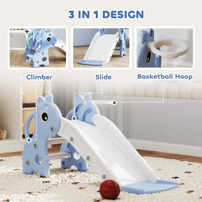 Blue Giraffe Kids Slide – 3-Step Toddler Slide with Basketball Hoop | AIYAPLAY - Little and Giant Explorers AIYAPLAY