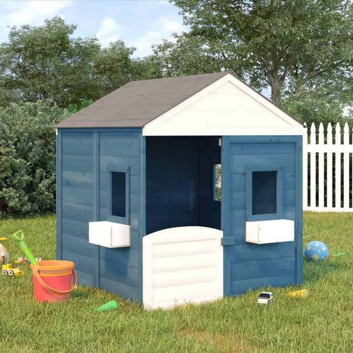 Blue Playhouse with Lockable Door and Flower Pots in Solid Wood Fir - Little and Giant Explorers vidaXL