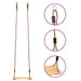 Solid pinewood board swing with adjustable height ropes and metal hooks, close-up details shown.