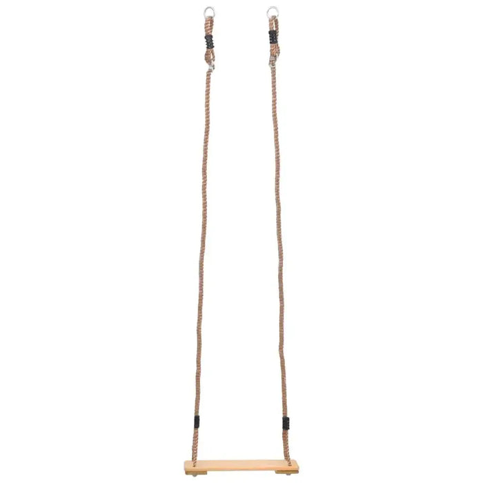 Solid pinewood board swing with adjustable rope height and metal hanging rings