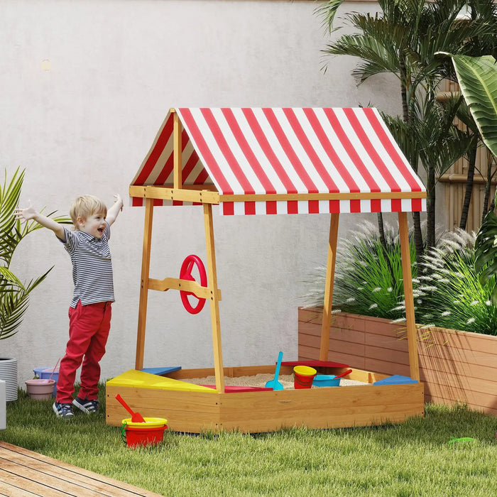 Wooden Kids Sandpit Boat-Style with Canopy and Seats - Little and Giant Explorers AIYAPLAY