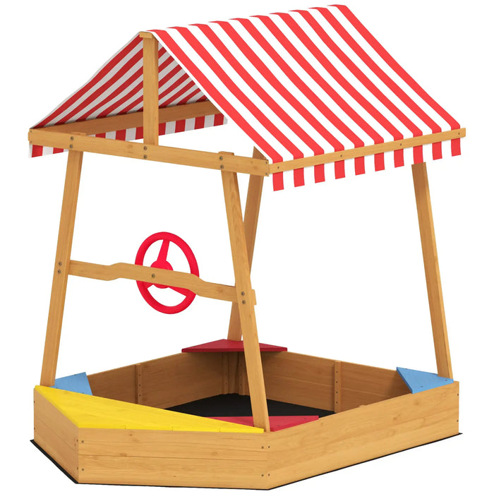 Wooden Kids Sandpit Boat-Style with Canopy and Seats - Little and Giant Explorers AIYAPLAY