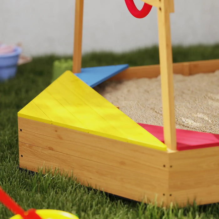 Wooden Kids Sandpit Boat-Style with Canopy and Seats - Little and Giant Explorers AIYAPLAY