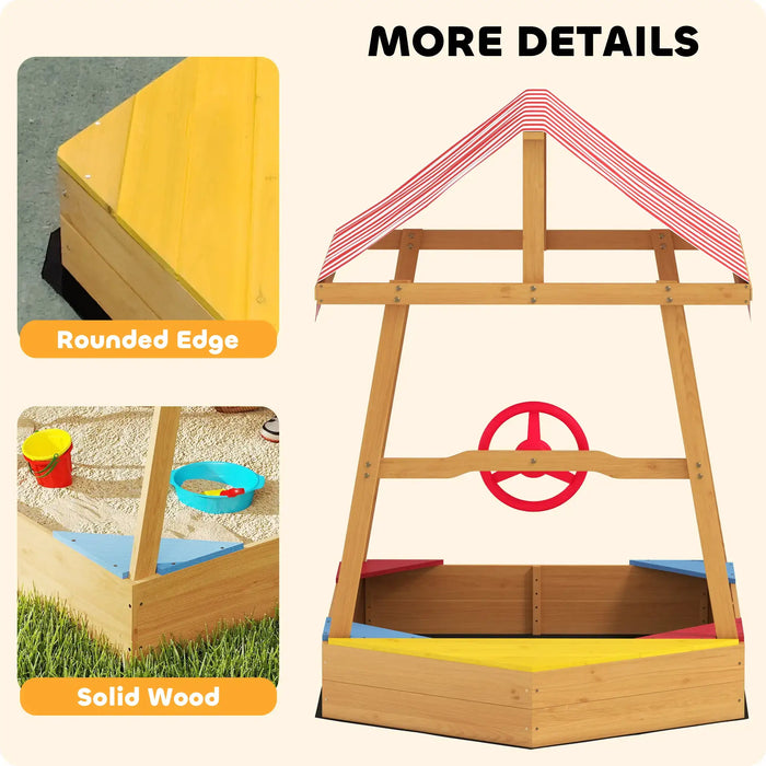 Wooden Kids Sandpit Boat-Style with Canopy and Seats - Little and Giant Explorers AIYAPLAY