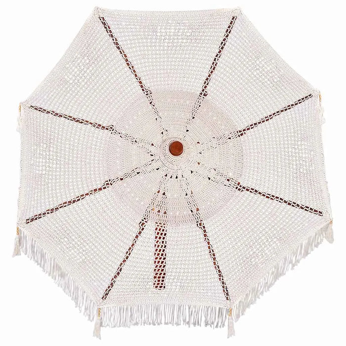 Bohemian Patio Parasol – Cream 250cm | Cotton Canopy with Solid Wood Frame VIDAXL - Little and Giant Explorers vidaXL