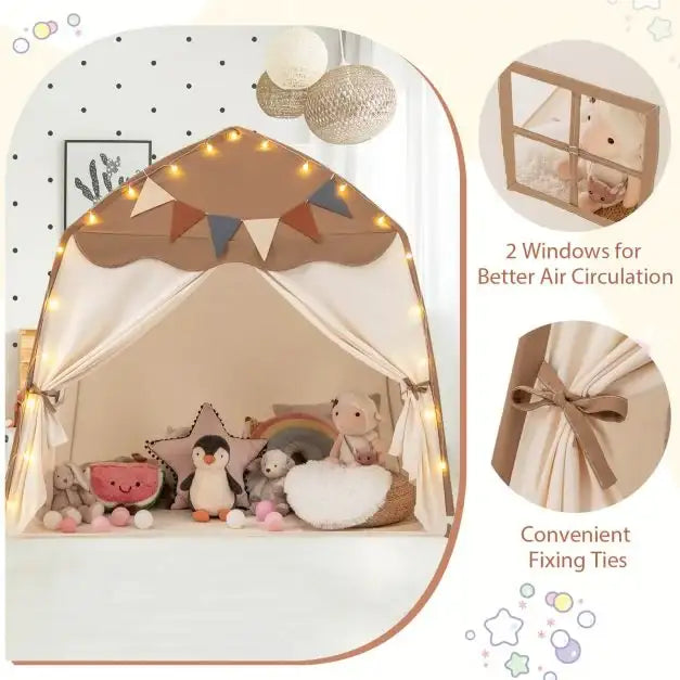 Spacious Boho Kids Play Tent in Coffee - Little and Giant Explorers Costway