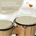 Natural wooden bongo drum set with classic sheepskin heads and tuning hardware