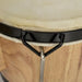 Close-up of natural sheepskin bongo drum head with classic tuning hardware