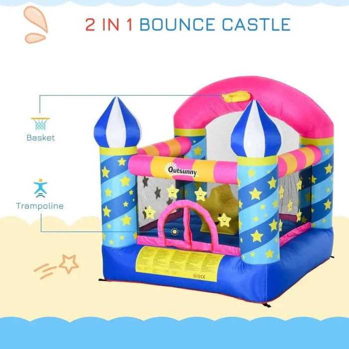 Bounce Castle with Basket and Trampoline with Blower - Little and Giant Explorers Outsunny