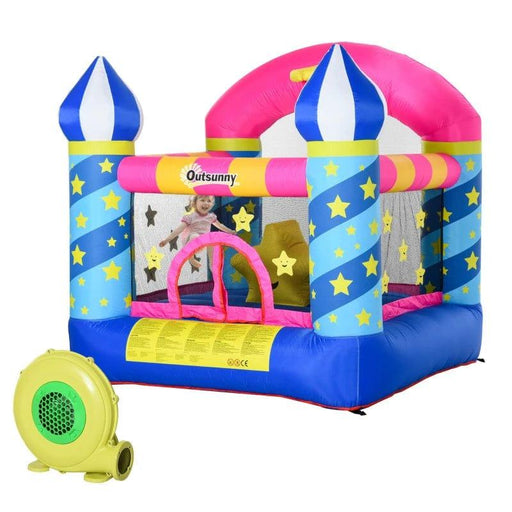 Bounce Castle with Basket and Trampoline with Blower - Little and Giant Explorers Outsunny