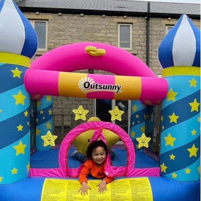 Bounce Castle with Basket and Trampoline with Blower - Little and Giant Explorers Outsunny