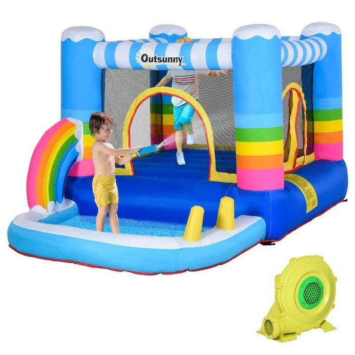 Bounce Castle with Pool, Basket and Trampoline with Blower - Little and Giant Explorers Outsunny