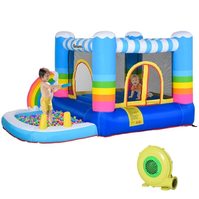 Bounce Castle with Pool, Basket and Trampoline with Blower - Little and Giant Explorers Outsunny