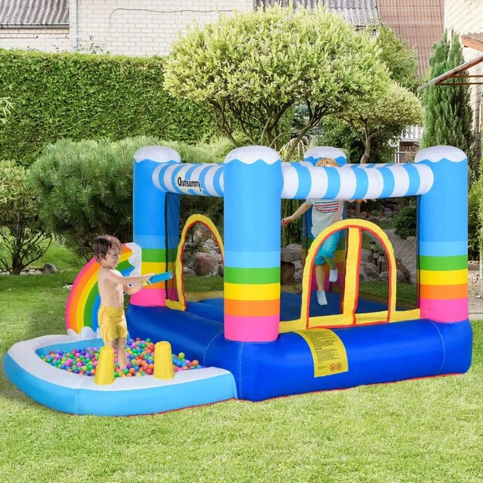 Bounce Castle with Pool, Basket and Trampoline with Blower - Little and Giant Explorers Outsunny