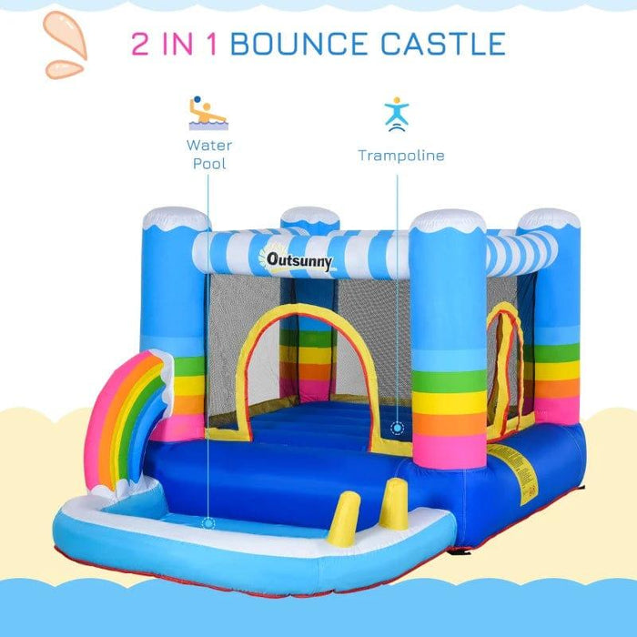 Bounce Castle with Pool, Basket and Trampoline with Blower - Little and Giant Explorers Outsunny