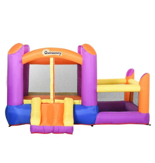 Bounce Castle with Slide, Pool House and Trampoline with Blower - Little and Giant Explorers Outsunny