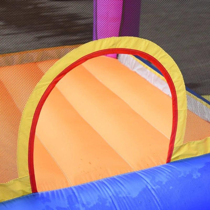 Bounce Castle with Slide, Pool House and Trampoline with Blower - Little and Giant Explorers Outsunny