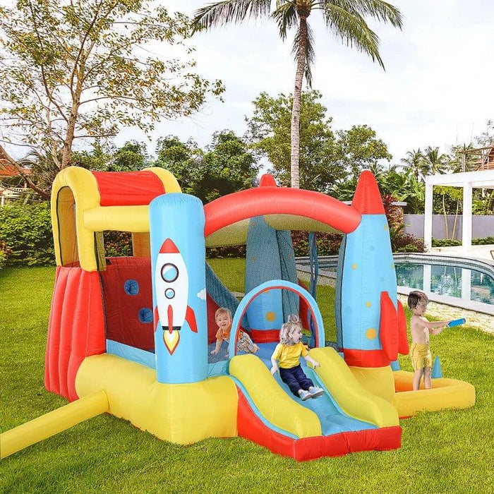 Bounce Castle with Trampoline and Slide Pool with Blower - Little and Giant Explorers Outsunny