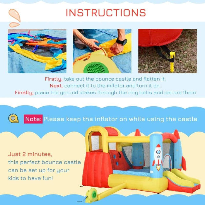 Bounce Castle with Trampoline and Slide Pool with Blower - Little and Giant Explorers Outsunny