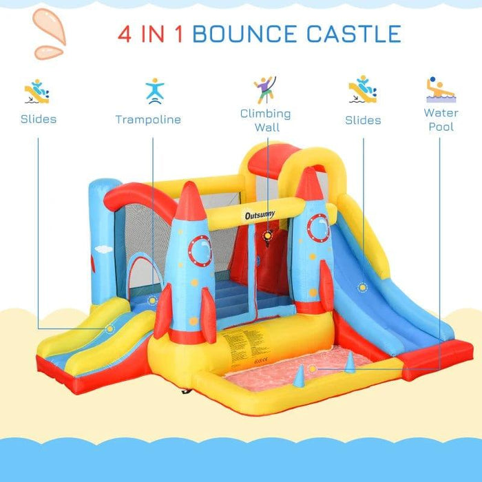 Bounce Castle with Trampoline and Slide Pool with Blower - Little and Giant Explorers Outsunny