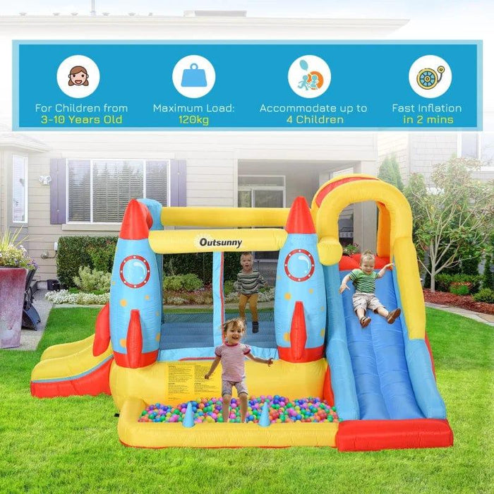 Bounce Castle with Trampoline and Slide Pool with Blower - Little and Giant Explorers Outsunny