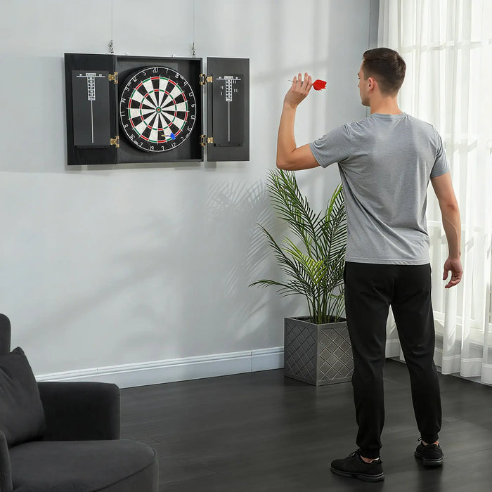 Bristle Dartboard Set with Cabinet | 6 Steel-Tip Darts, Dual Scoreboards and Wall Protection SPORTNOW - Little and Giant Explorers