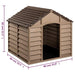 Brown plastic outdoor dog house with sloped roof, weather-resistant kennel, 82x84x86 cm