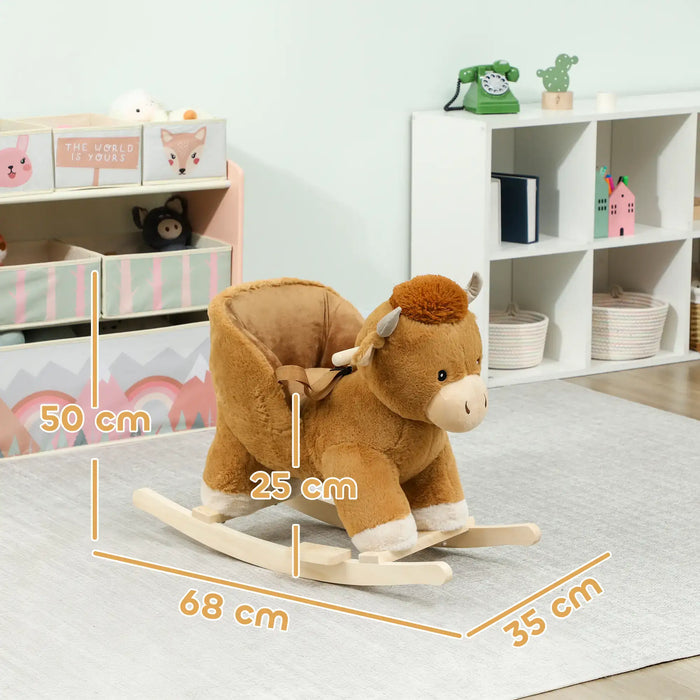 Brown Cow Rocking Horse | Plush Ride-On Toy with Safety Harness and Music AIYAPLAY - Little and Giant Explorers AIYAPLAY