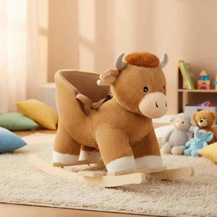 Brown Cow Rocking Horse | Plush Ride-On Toy with Safety Harness and Music AIYAPLAY - Little and Giant Explorers AIYAPLAY