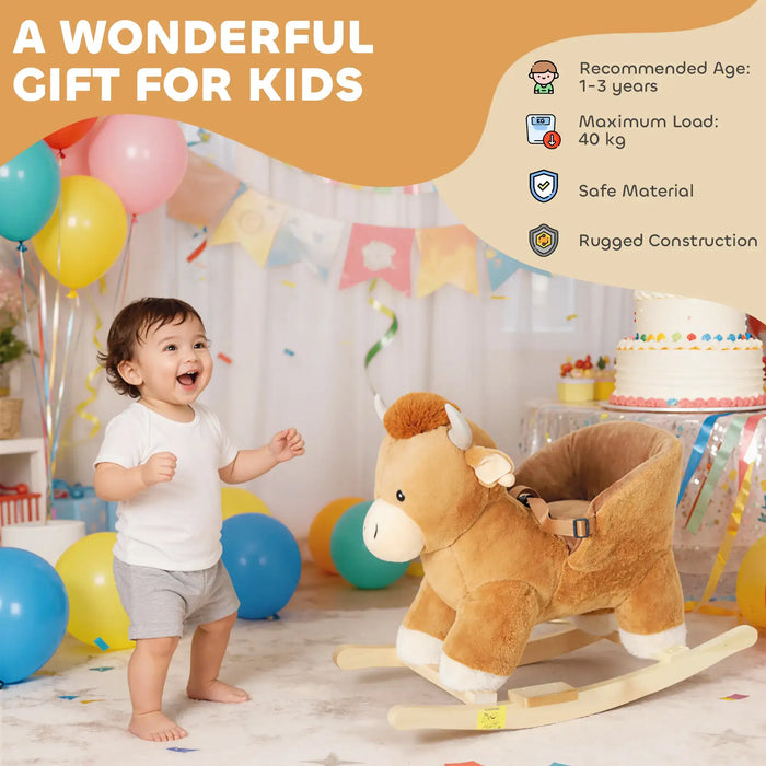 Brown Cow Rocking Horse | Plush Ride-On Toy with Safety Harness and Music AIYAPLAY - Little and Giant Explorers AIYAPLAY