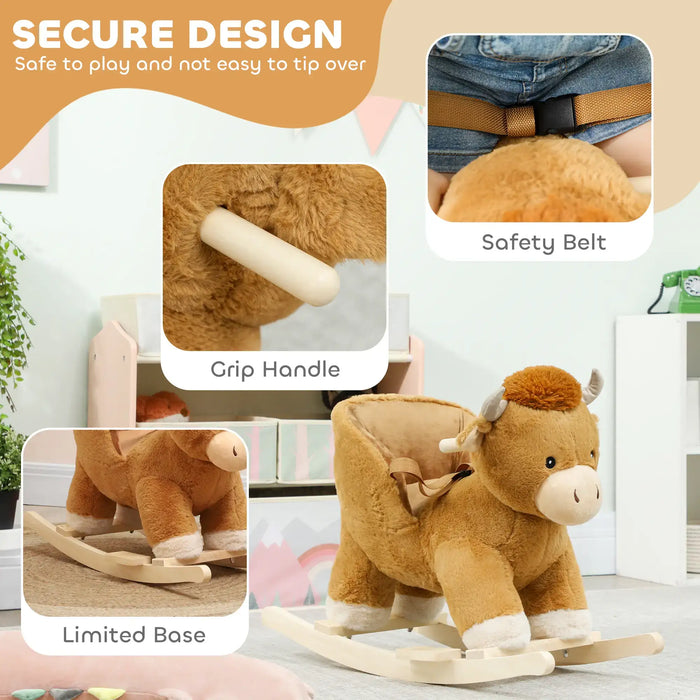 Brown Cow Rocking Horse | Plush Ride-On Toy with Safety Harness and Music AIYAPLAY - Little and Giant Explorers AIYAPLAY