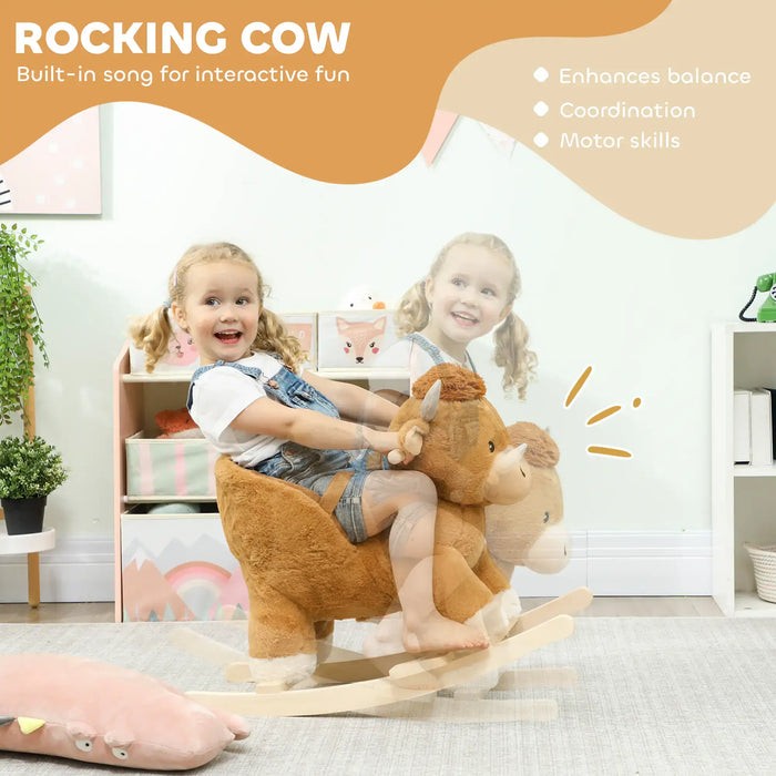 Brown Cow Rocking Horse | Plush Ride-On Toy with Safety Harness and Music AIYAPLAY - Little and Giant Explorers AIYAPLAY