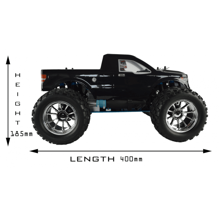 Bug Crusher 1:10TH Nitro RC Monster Truck 2.4GHz | Black Pick Up - Little and Giant Explorers HSP